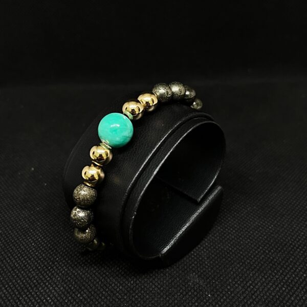 PULSERA HOMBRE / Esmeralda/ Oro laminado / Pirita. - Imagen 2