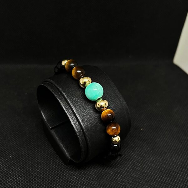 Pulsera hombre/ Esmeralda/ojo de tigre/ oro laminado 18k - Imagen 3