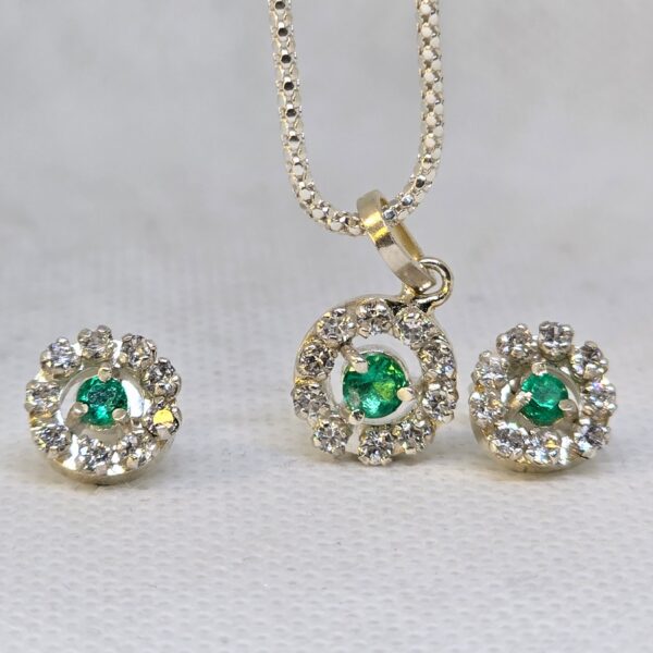 SET PLATA ITALIANA/ HALO FRANCES ESMERALDAS Y ZIRCON. - Imagen 2